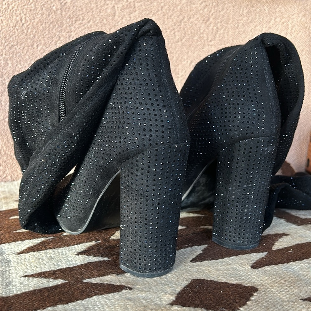 90’s Fashion Forever Thigh High Women’s Boots Suede Rhinestone Studded Size 9 - Picture 11 of 15